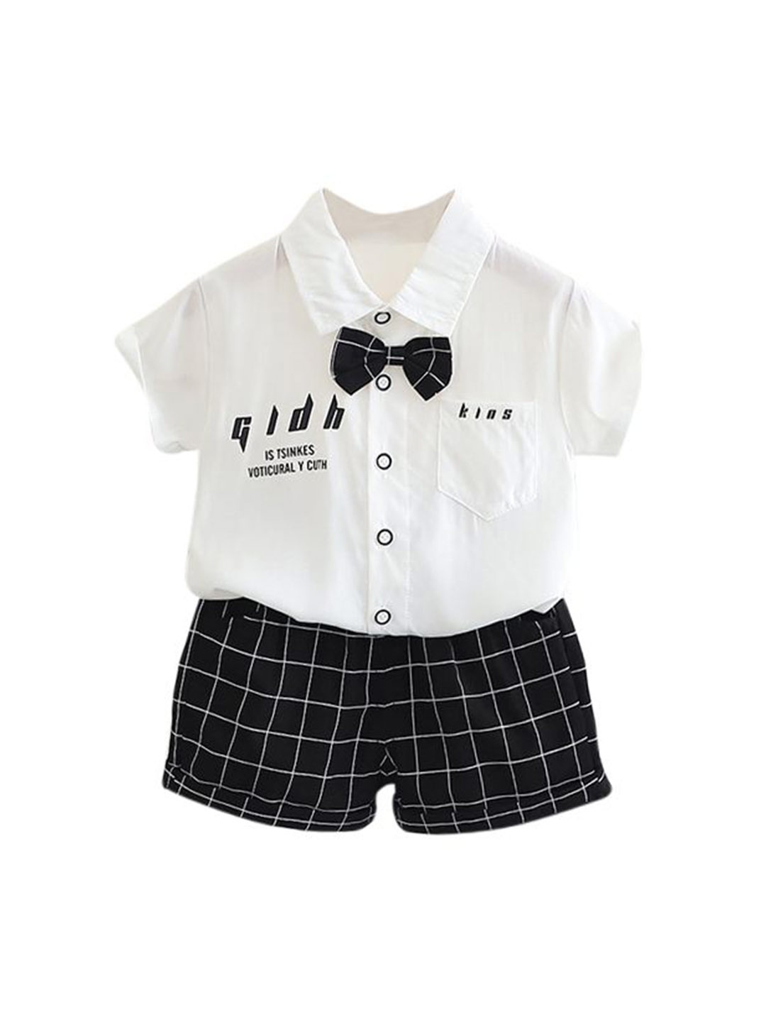 

StyleCast x Revolte Boys Printed Pure Cotton Shirt with Shorts And Bow, White