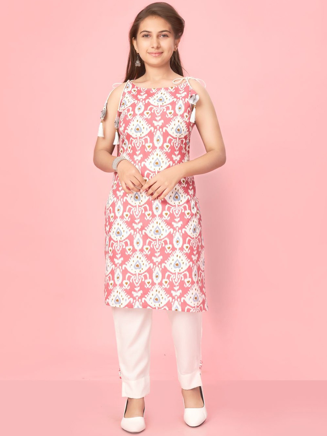 

BAESD Girls Floral Printed Regular Pure Cotton Kurti with Salwar, Pink