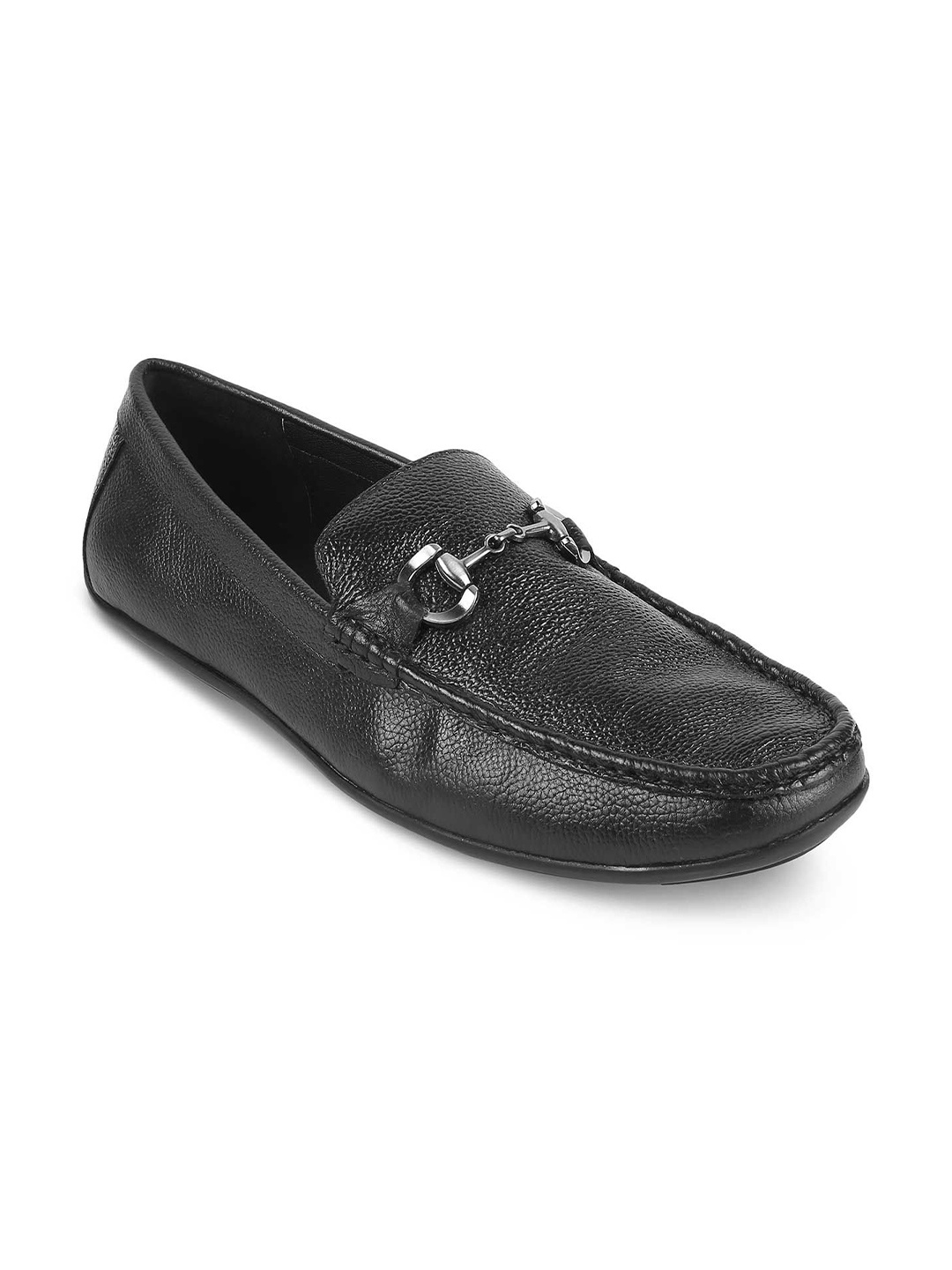 

Tresmode Men Leather Slip-On Loafers With Buckles, Black