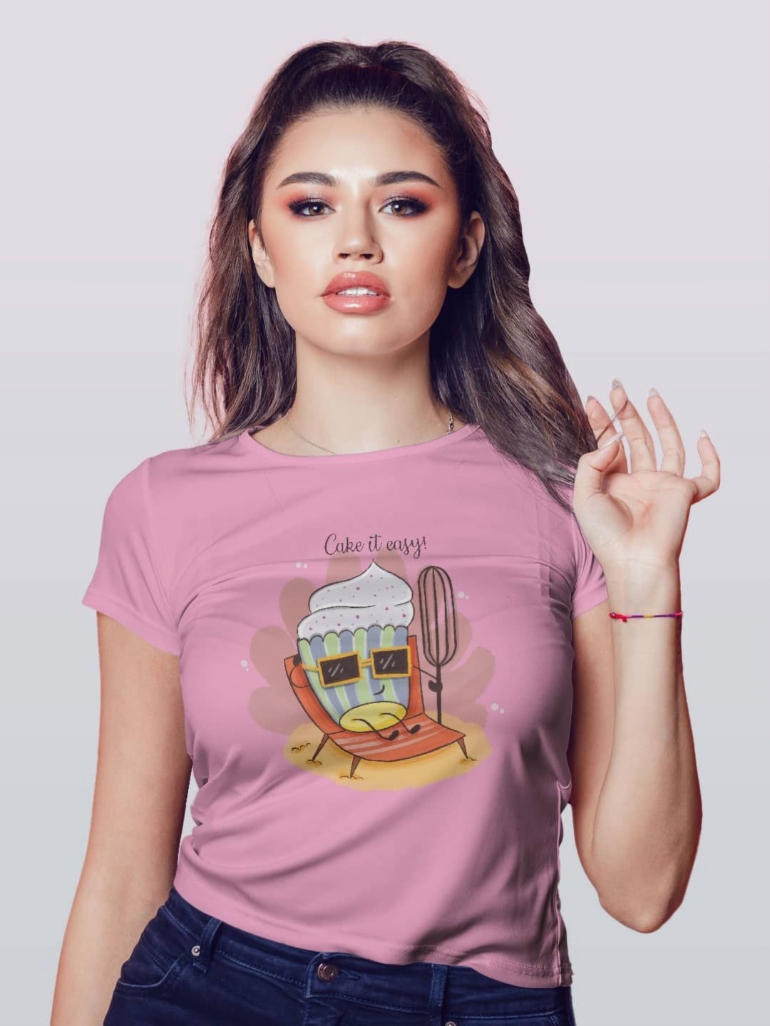 

macmerise Women Printed Applique T-shirt, Pink
