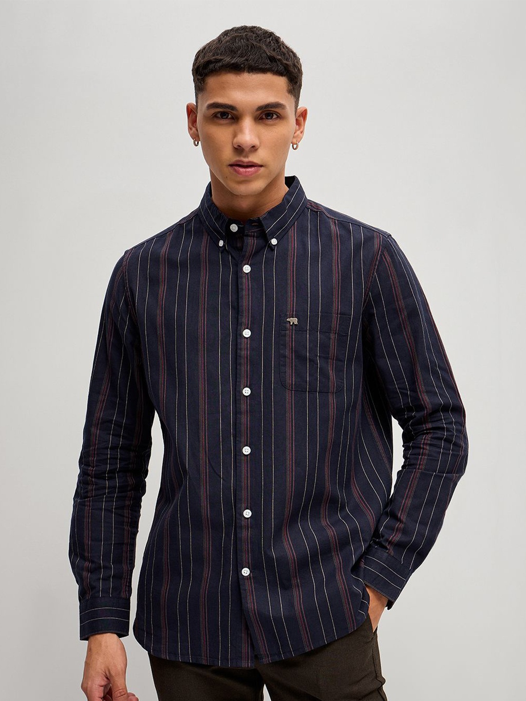 

THE BEAR HOUSE Men Slim Fit Striped Casual Shirt, Blue