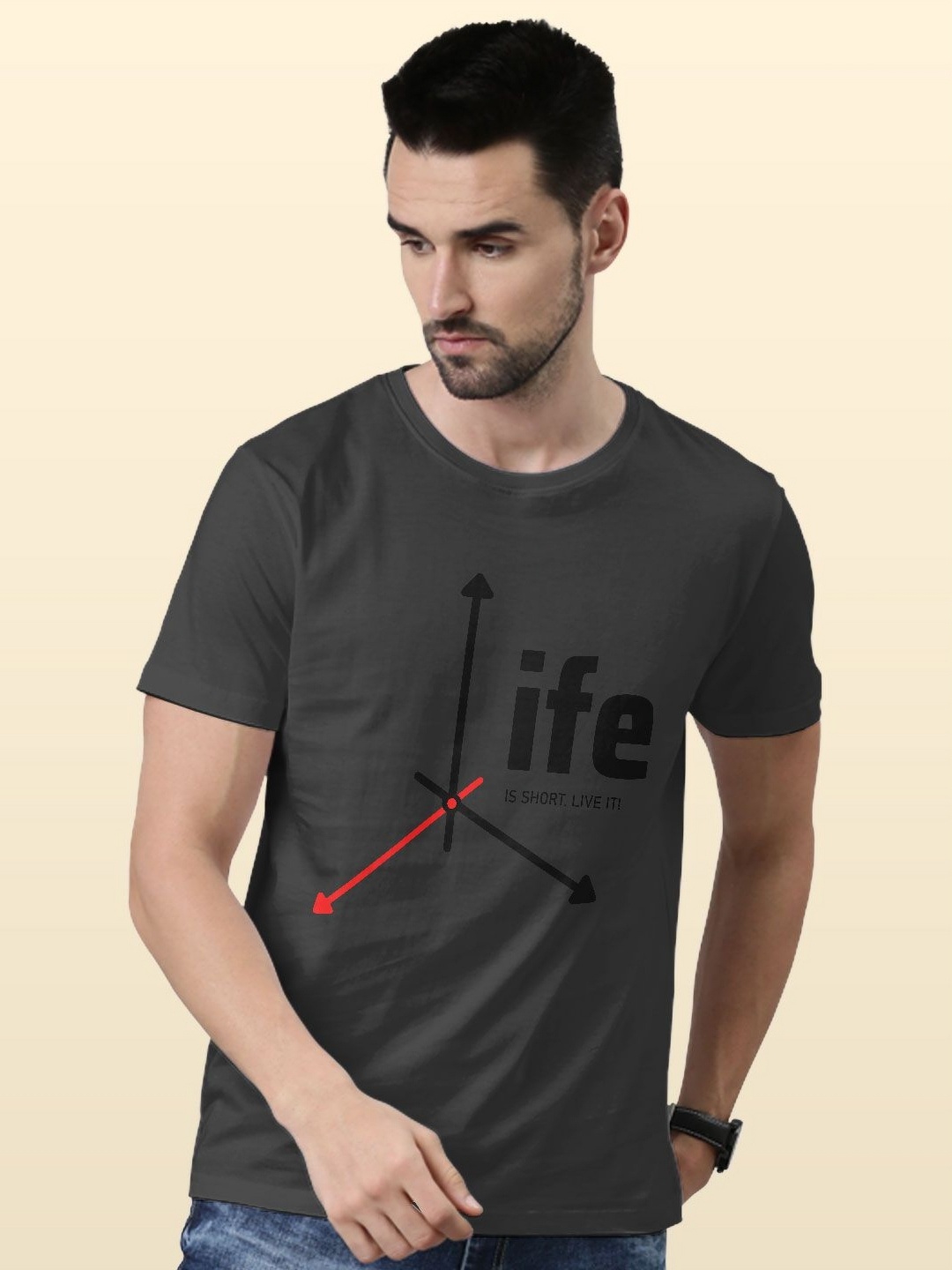 

macmerise Men Typography Printed Extended Sleeves Pockets T-shirt, Grey