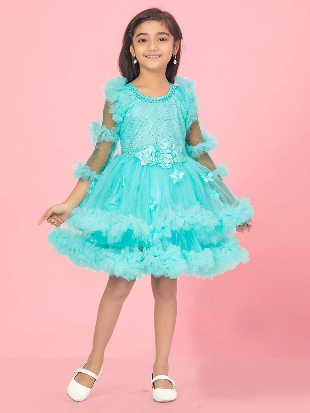 

BAESD Girls Embellished Net Fit & Flare Dress, Sea green