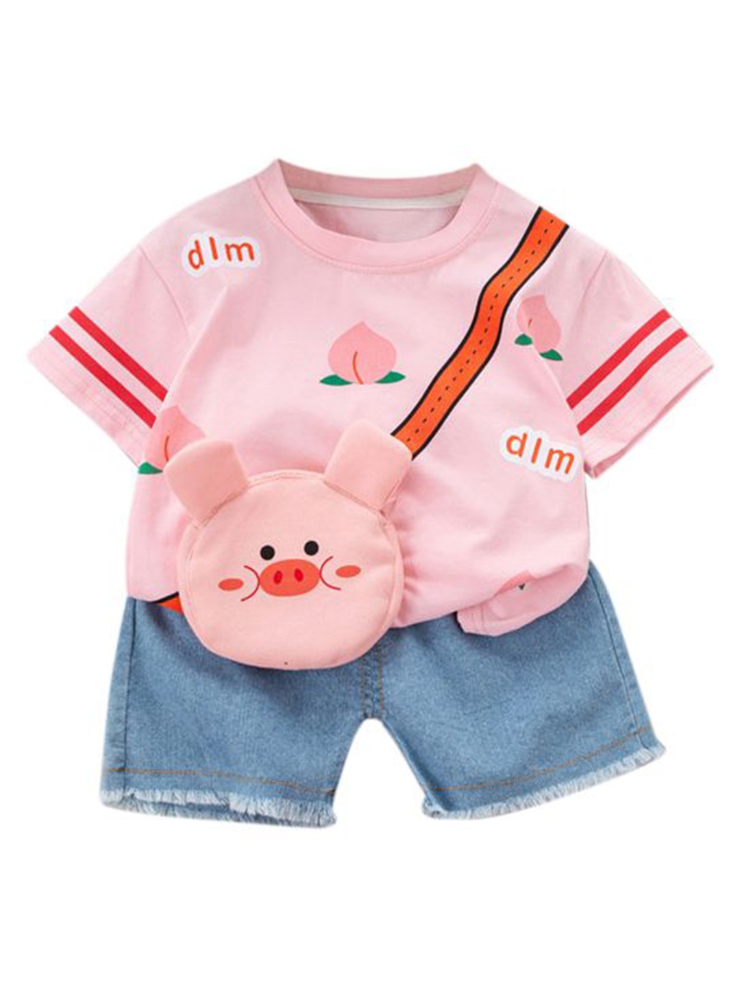 

StyleCast x Revolte Girls Pink & Blue Printed Pure Cotton T-shirt with Shorts