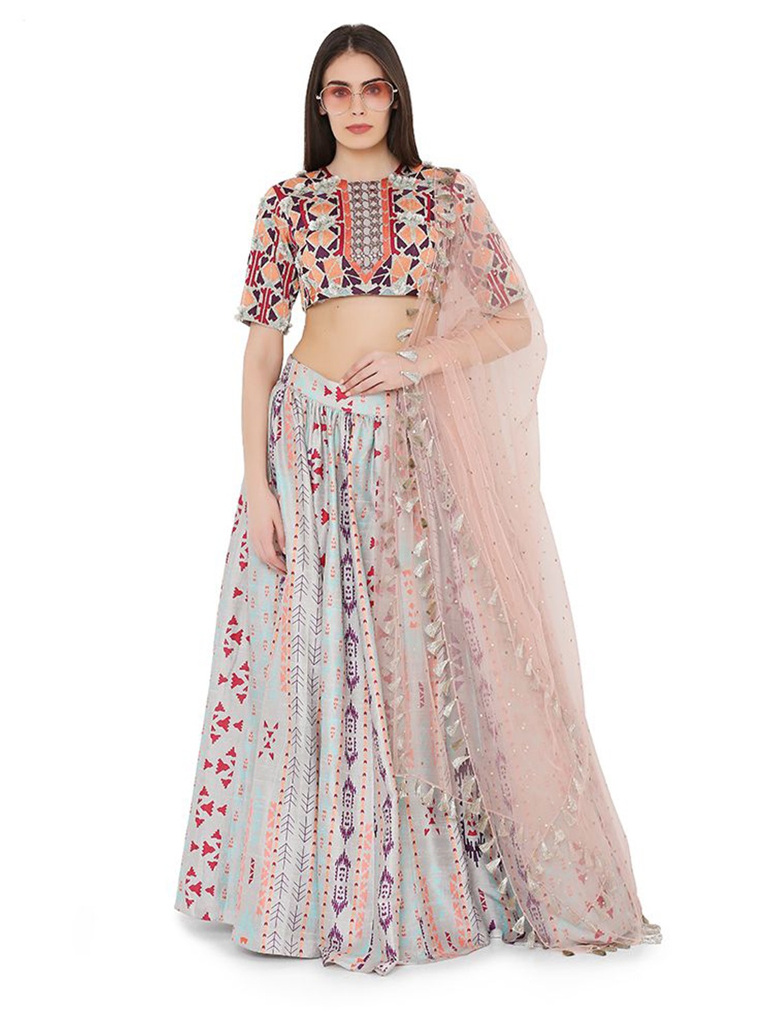 

Payal Singhal Printed Sequinned Ready to Wear Lehenga & Blouse With Dupatta, Grey