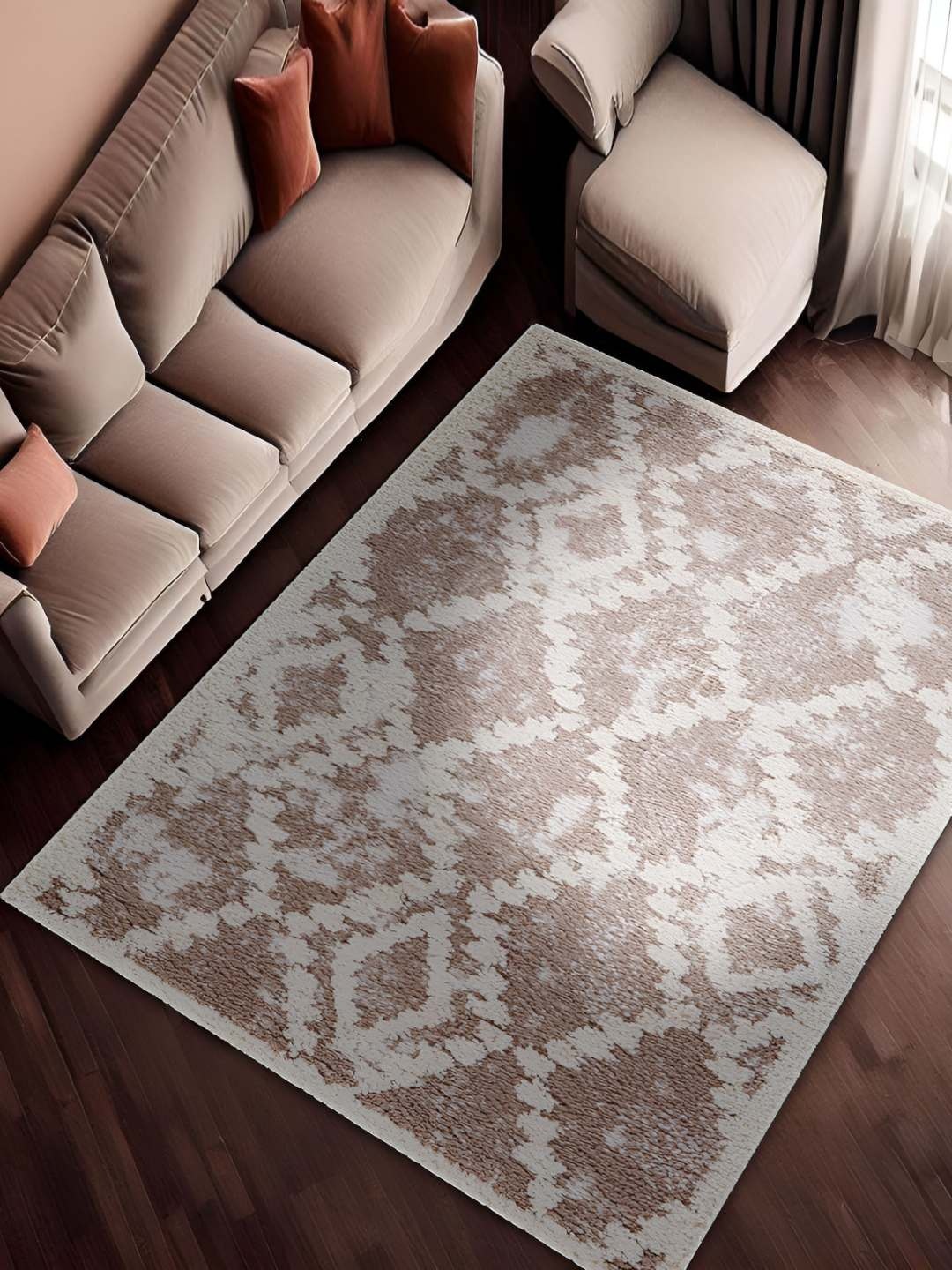 

Sapana Carpet-Mats Beige & White Geometric Printed Heavy Shaggy Carpet