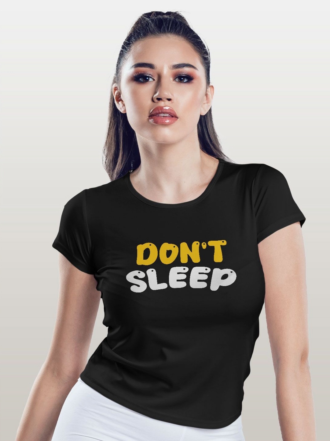 

macmerise Women Printed Applique T-shirt, Black