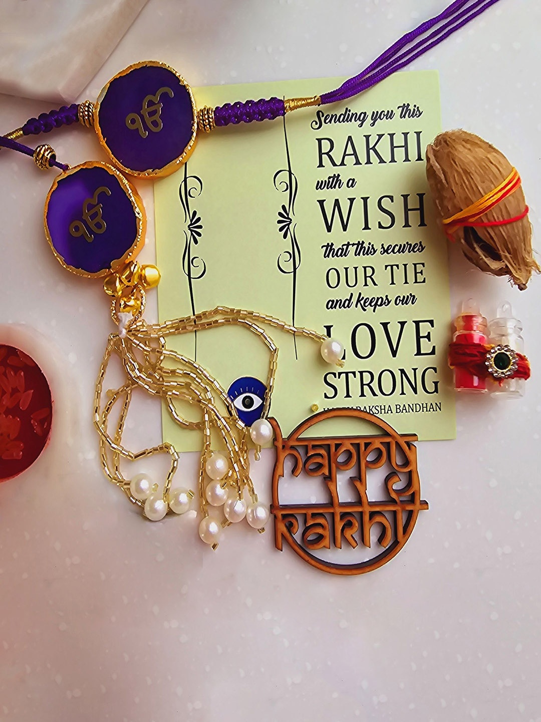 

HOMEARTE Agate Stone Bhaiya Bhabhi Thread Rakhi With Roli Chawal, Purple