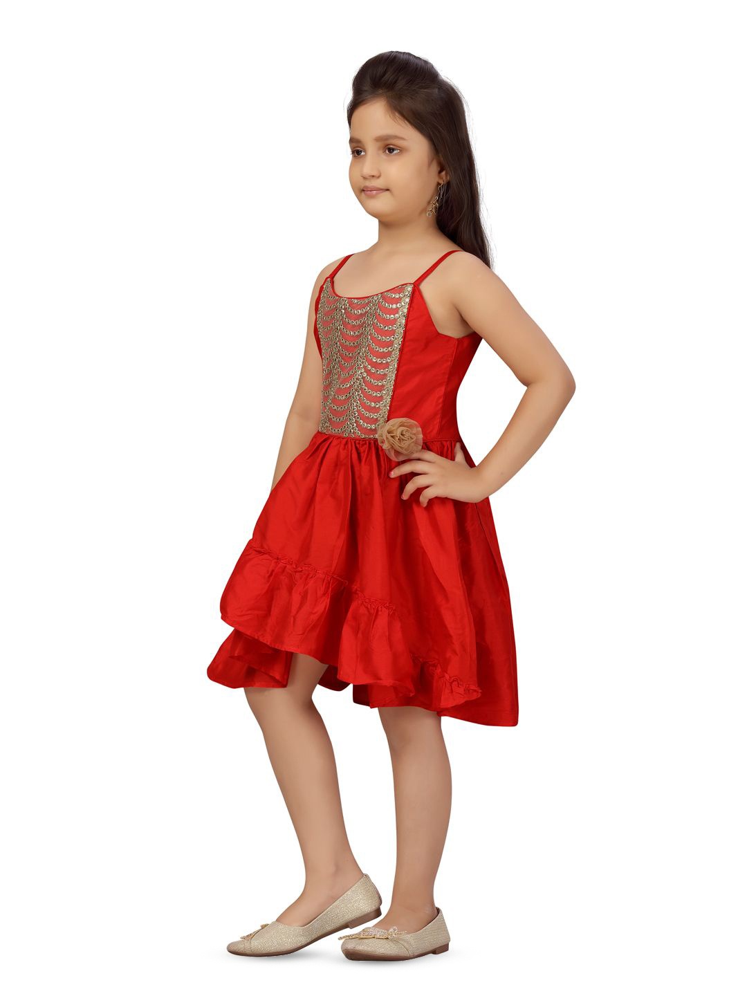 

BAESD Girls Shoulder Straps Embroidered Fit and Flare Dress, Red