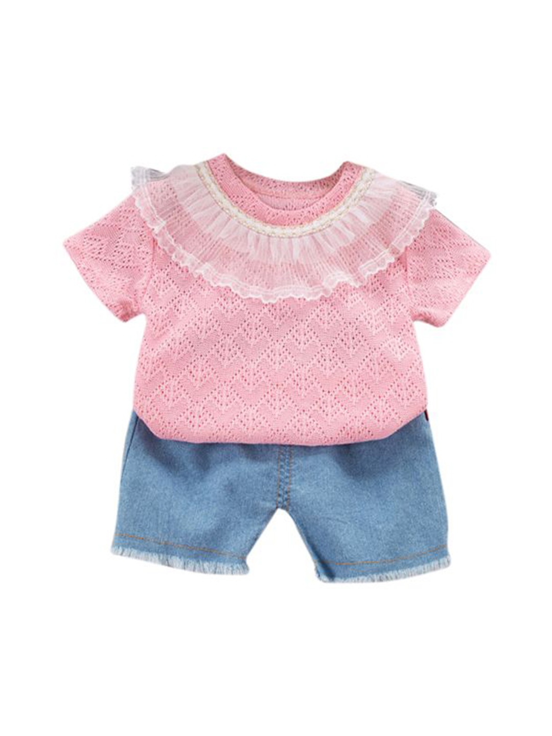 

StyleCast x Revolte Girls Self Design Pure Cotton Top With Short, Pink