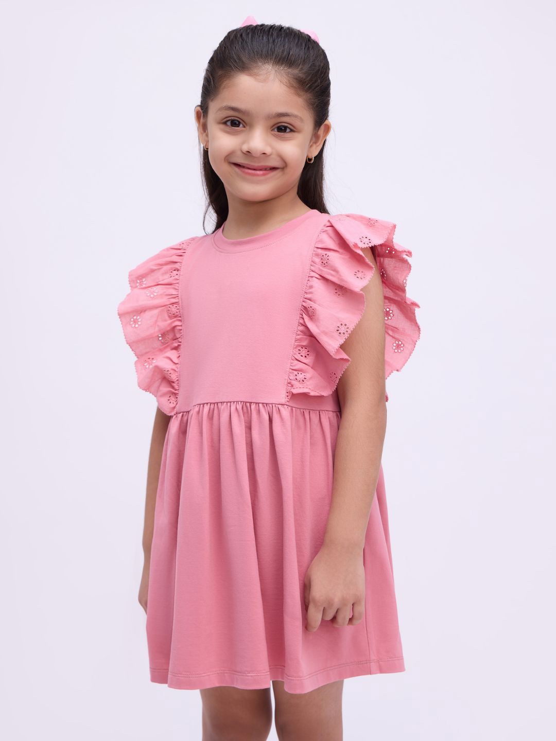 

Bombay High Girls Flutter Sleeve Ruffled Fit & Flare Dress, Pink