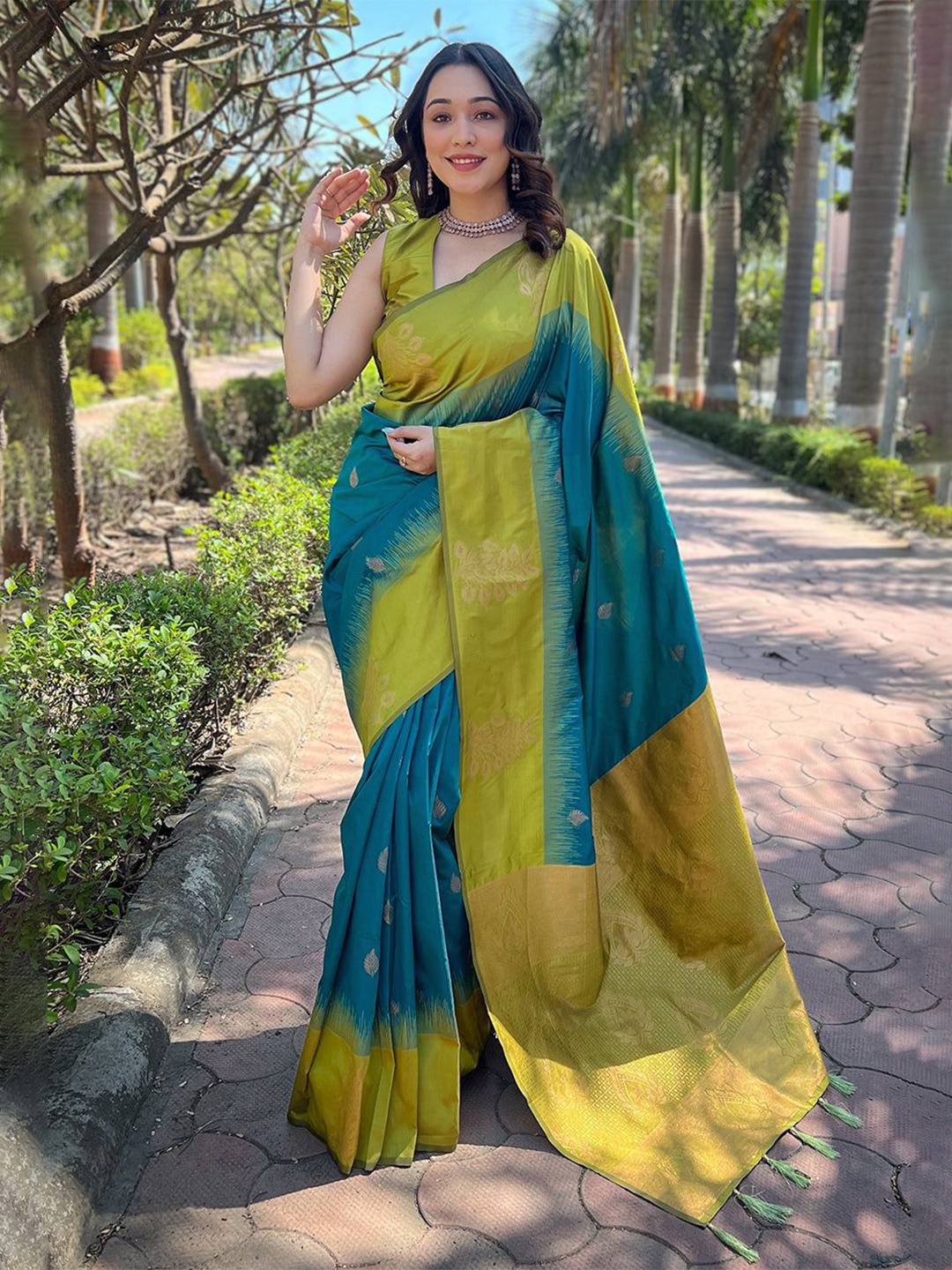 

VASALI Woven Design Zari Kanjeevaram Saree, Tan