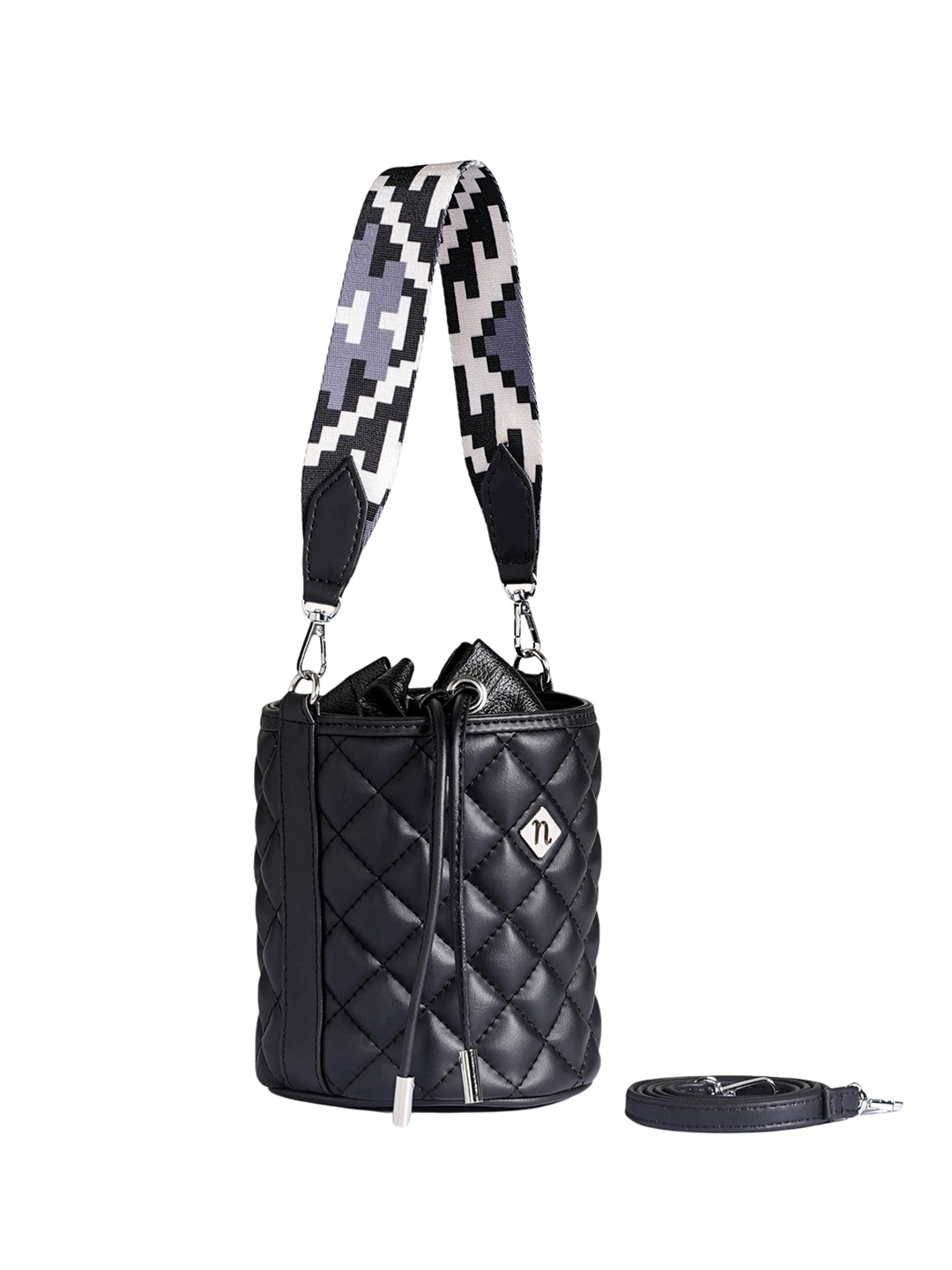 

Nestasia Solid Quilted Bucket Sling Bag, Black