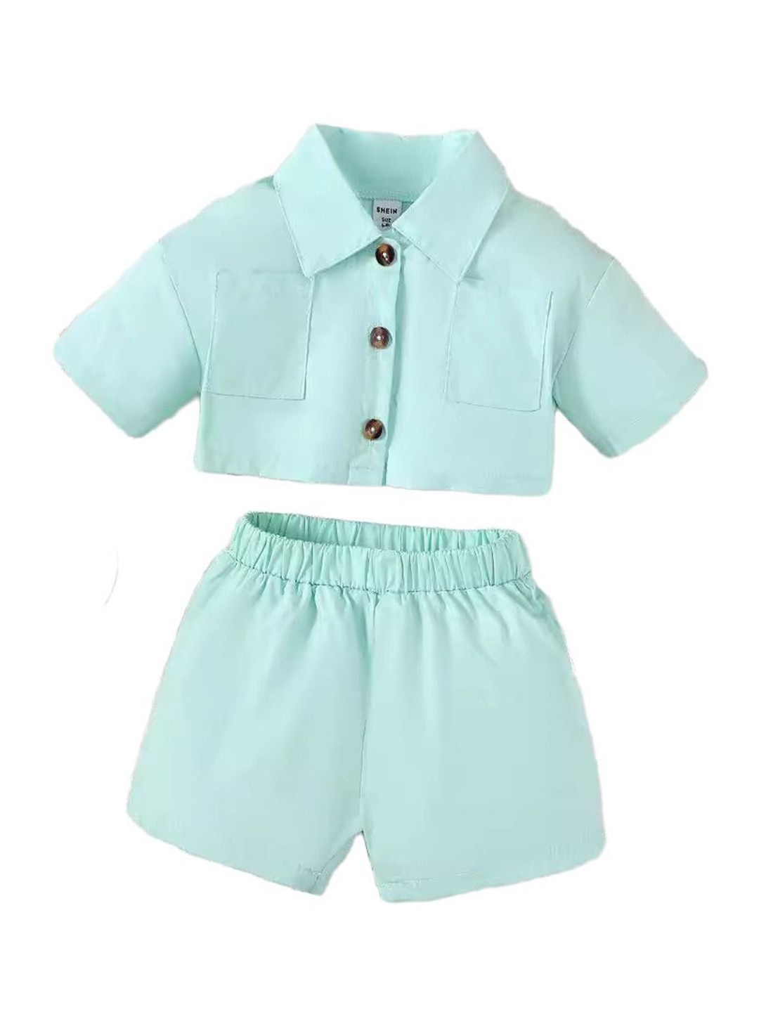 

StyleCast x Revolte Girls Sea Green Pure Cotton Shirt with Shorts