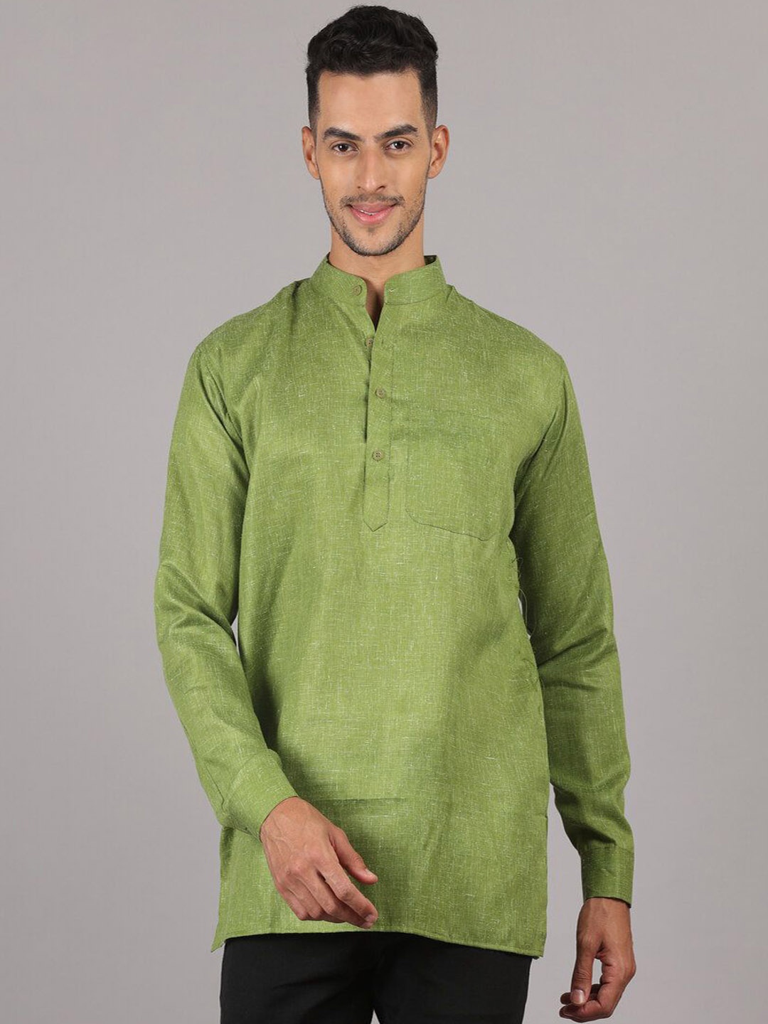 

RIAG Band Collar Straight Short Kurta, Green