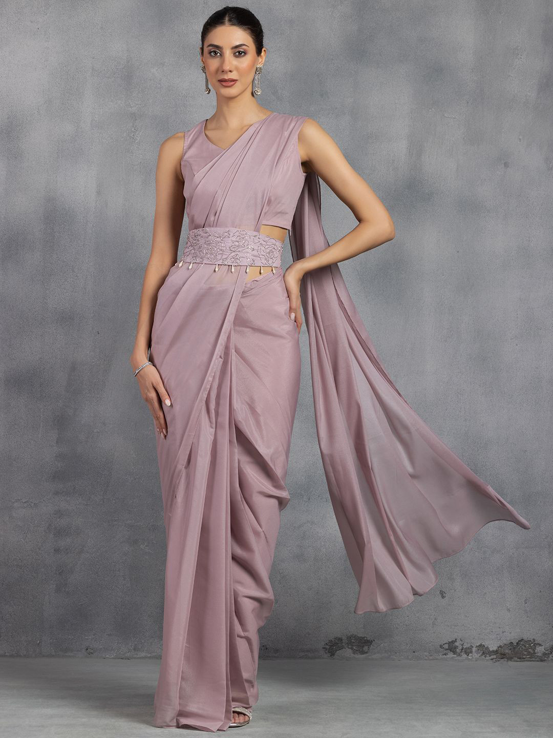 

Rang by Indya Embroidered Pure Georgette Ready to Wear Saree with Blouse, Pink