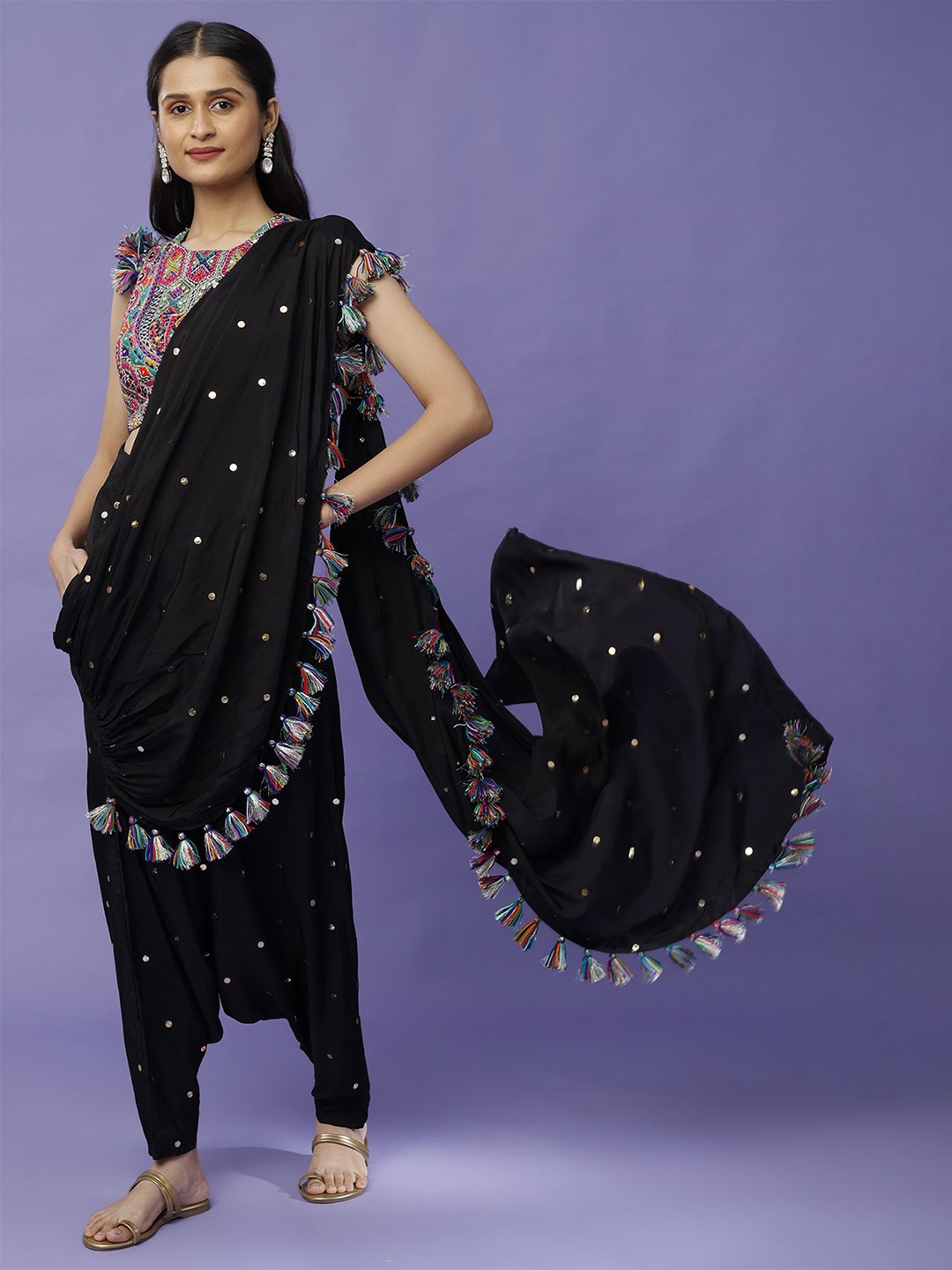 

Payal Singhal Embroidered Square Neck Top with Harem Pant, Black