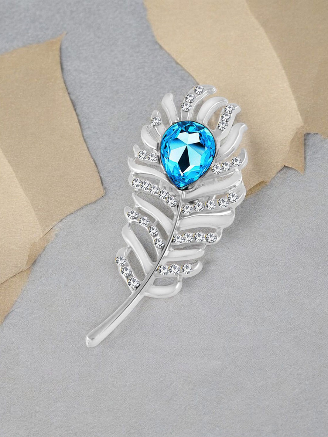 

Okos Lovely Feather Crystal Lapel Pin Brooch, Silver