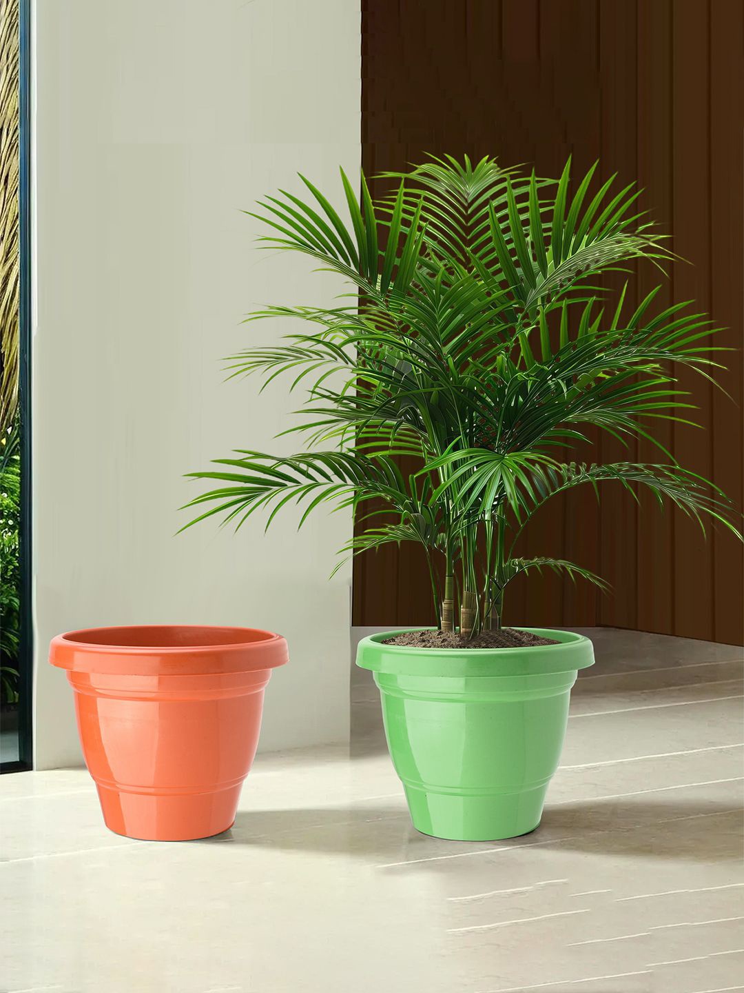 

Kuber Industries Green & Orange 2 Pieces Lightweight Planters
