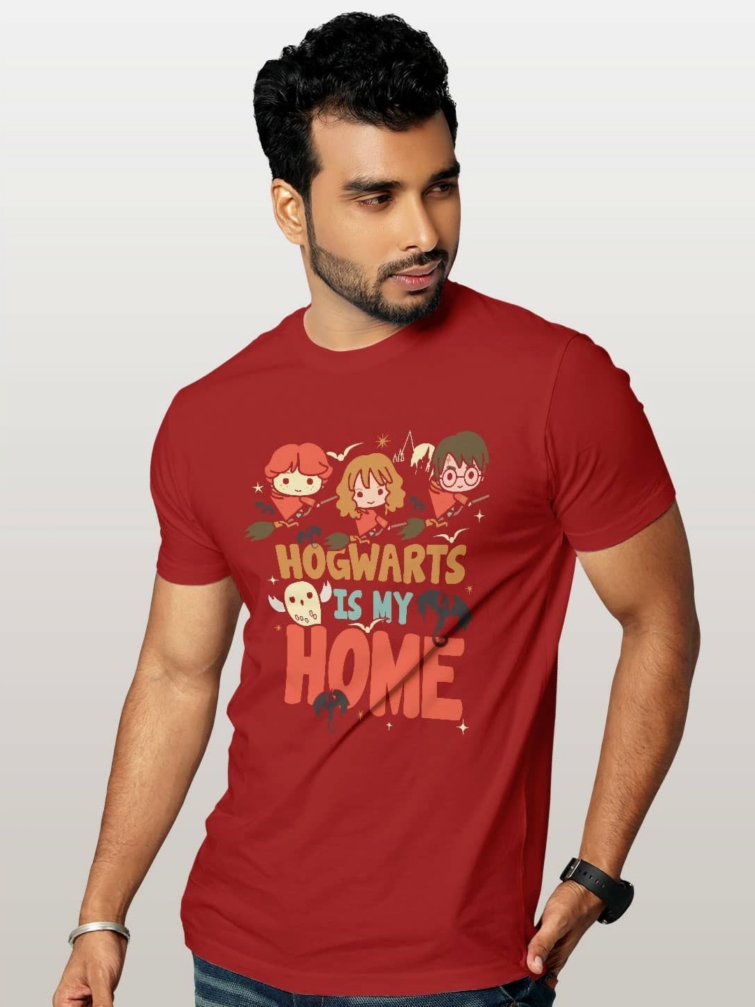 

macmerise Men Typography Printed Applique T-shirt, Red