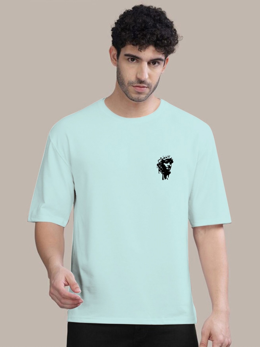 

AUSK Men Graphic Printed Round Neck Cotton Oversized T-Shirt, Sea green