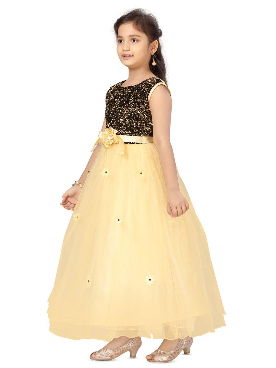 

BAESD Girls Embellished Net Fit and Flare Maxi Dress, Beige