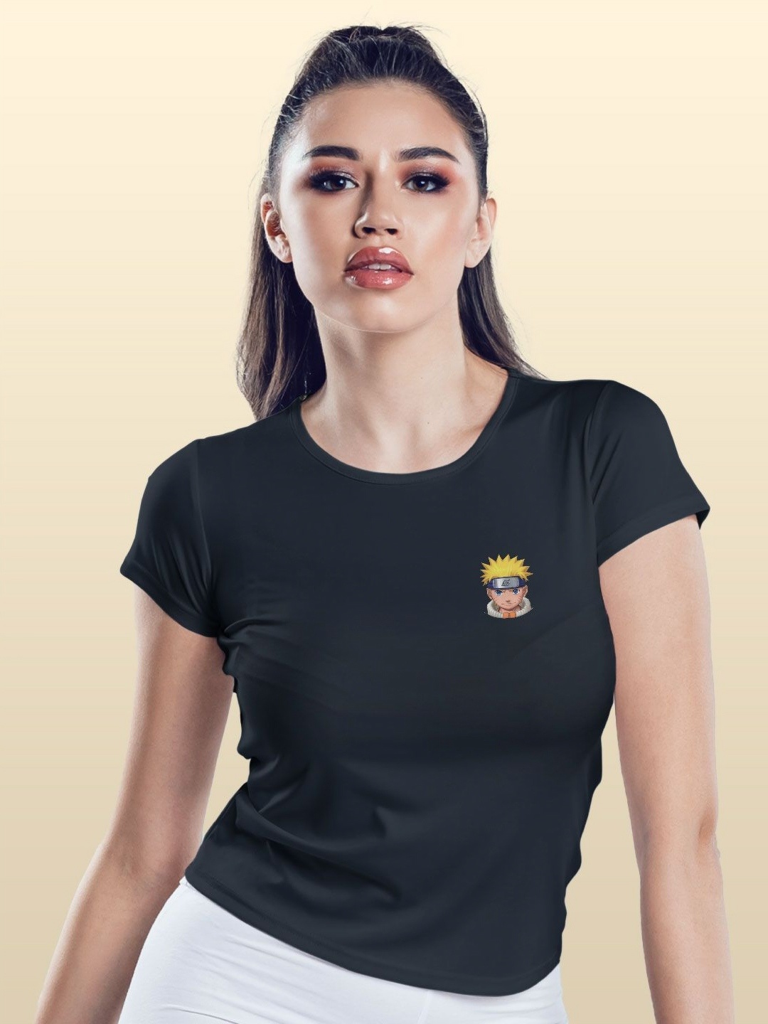 

macmerise Women Printed Applique T-shirt, Navy blue