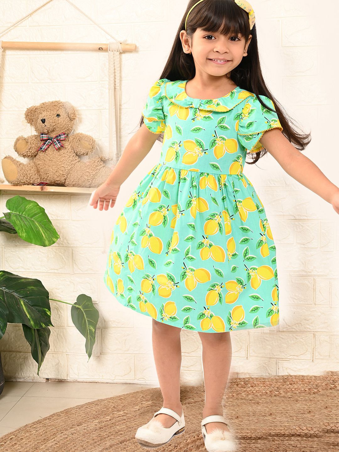 

Nauti Nati Girls Conversational Printed Fit and Flare Dress, Green