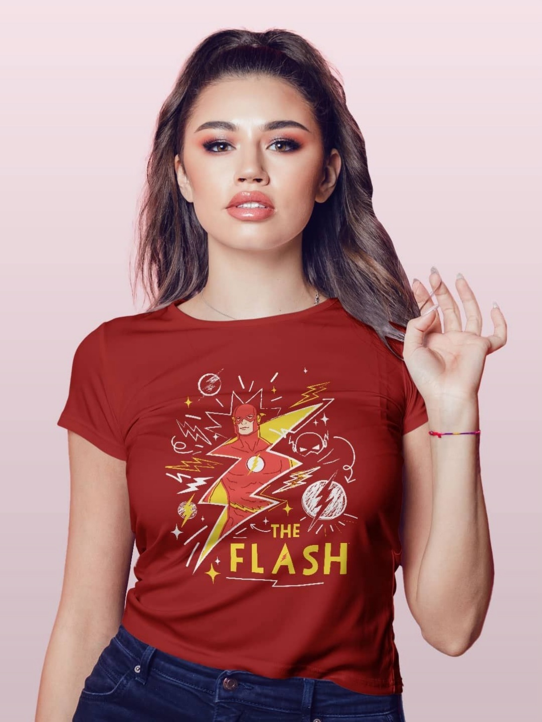 

macmerise Women Printed Extended Sleeves T-shirt, Red