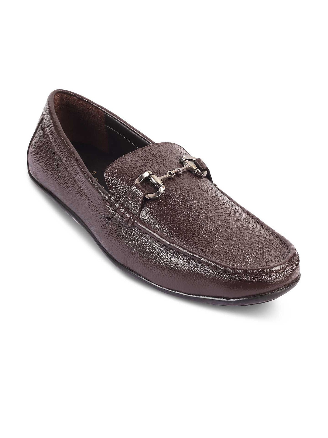 

Tresmode Men Textured Leather Loafers With Buckles, Brown