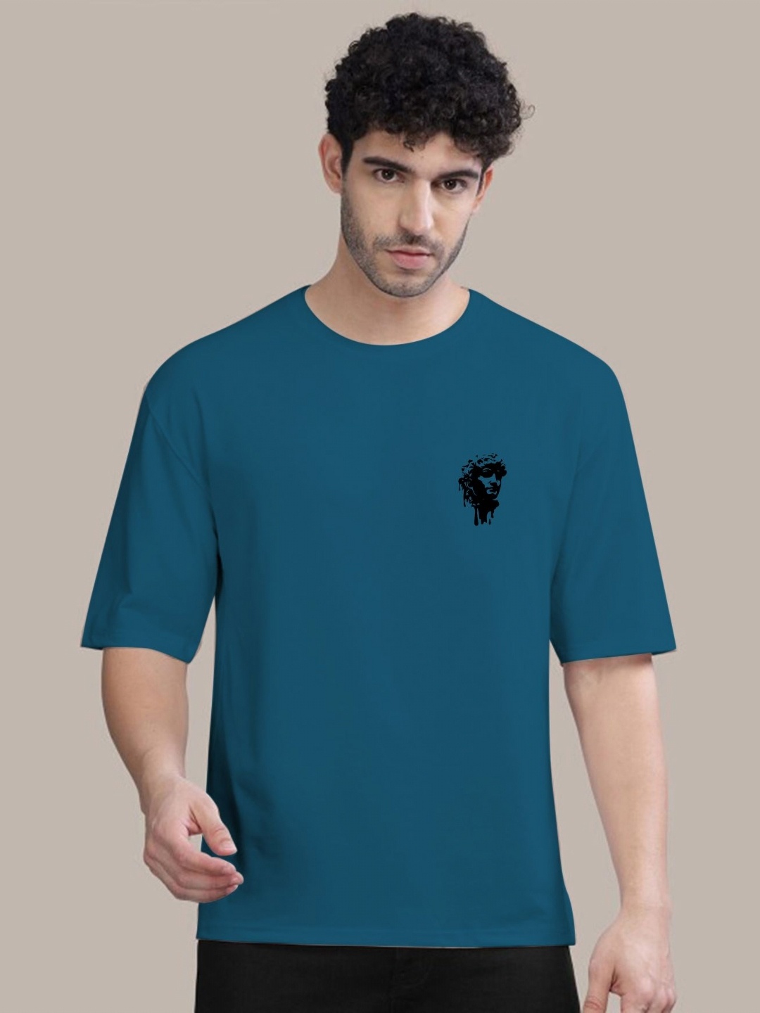 

AUSK Men Typography Printed Applique T-shirt, Teal
