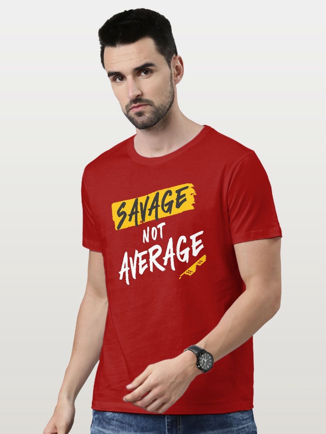 

macmerise Men Typography Printed Applique T-shirt, Red