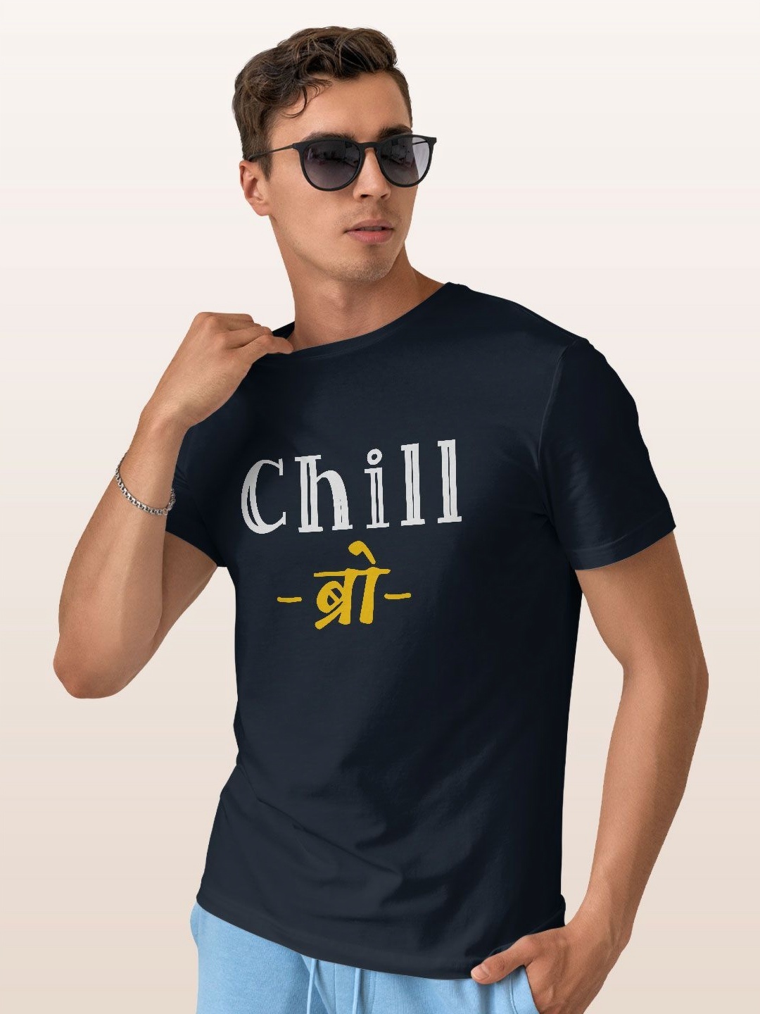 

macmerise Men Typography Printed Applique T-shirt, Blue