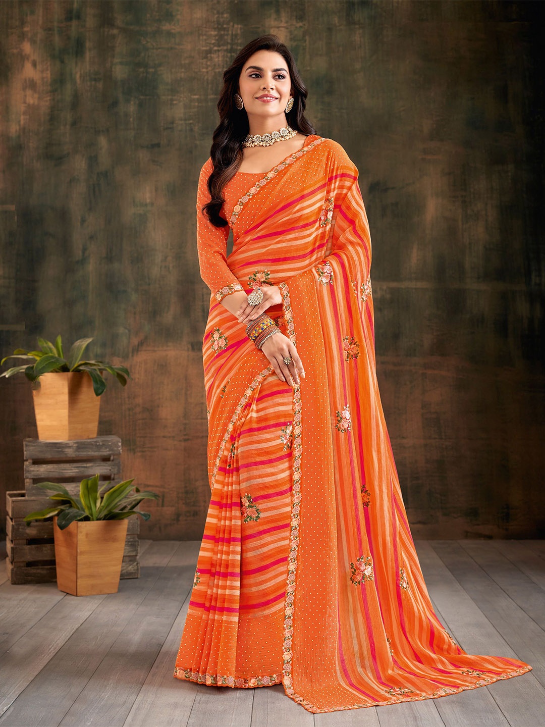 

Laxmipati Floral Embroidered Saree, Orange