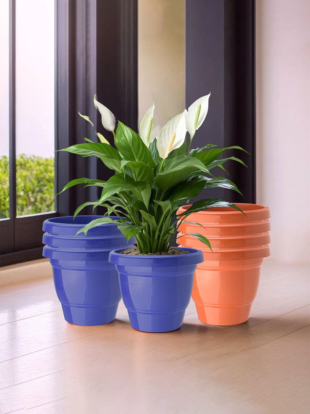 

Kuber Industries Blue & Orange-Coloured 8 Pieces 2-Layer Planters