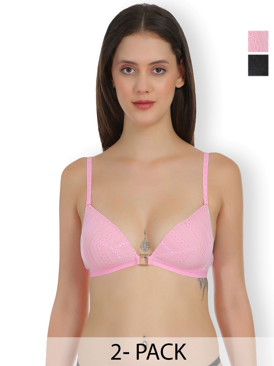 

SELFCARE Pack Of 2 Half Coverage Lightly Padded Plunge Bra, Black
