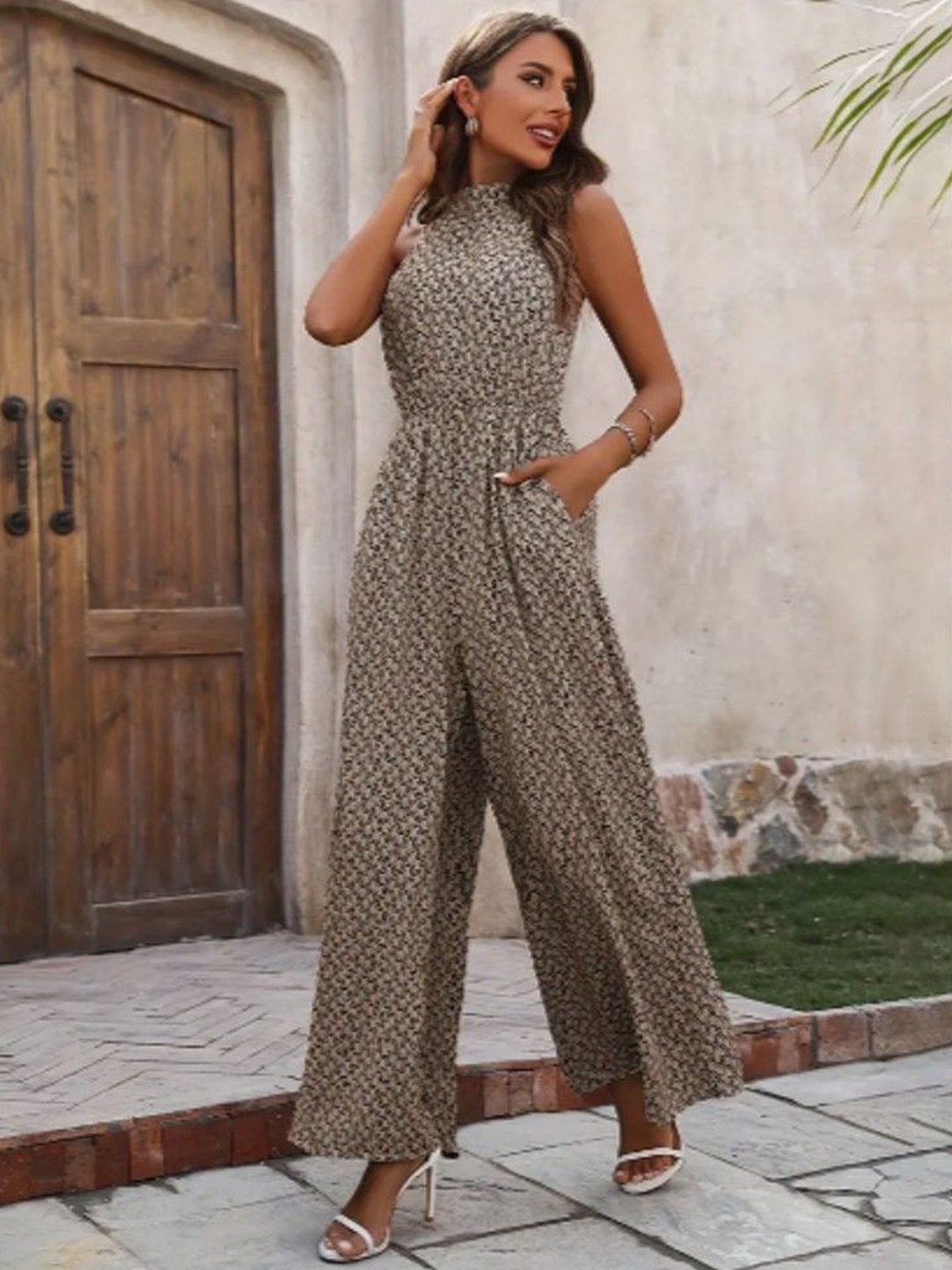 

StyleCast Printed Basic Jumpsuit, Khaki