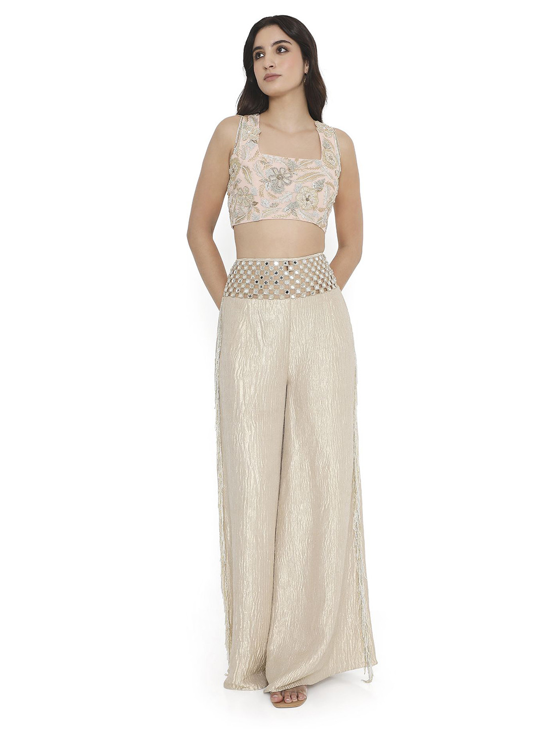 

Payal Singhal Embroidered Top With Palazzo, Pink