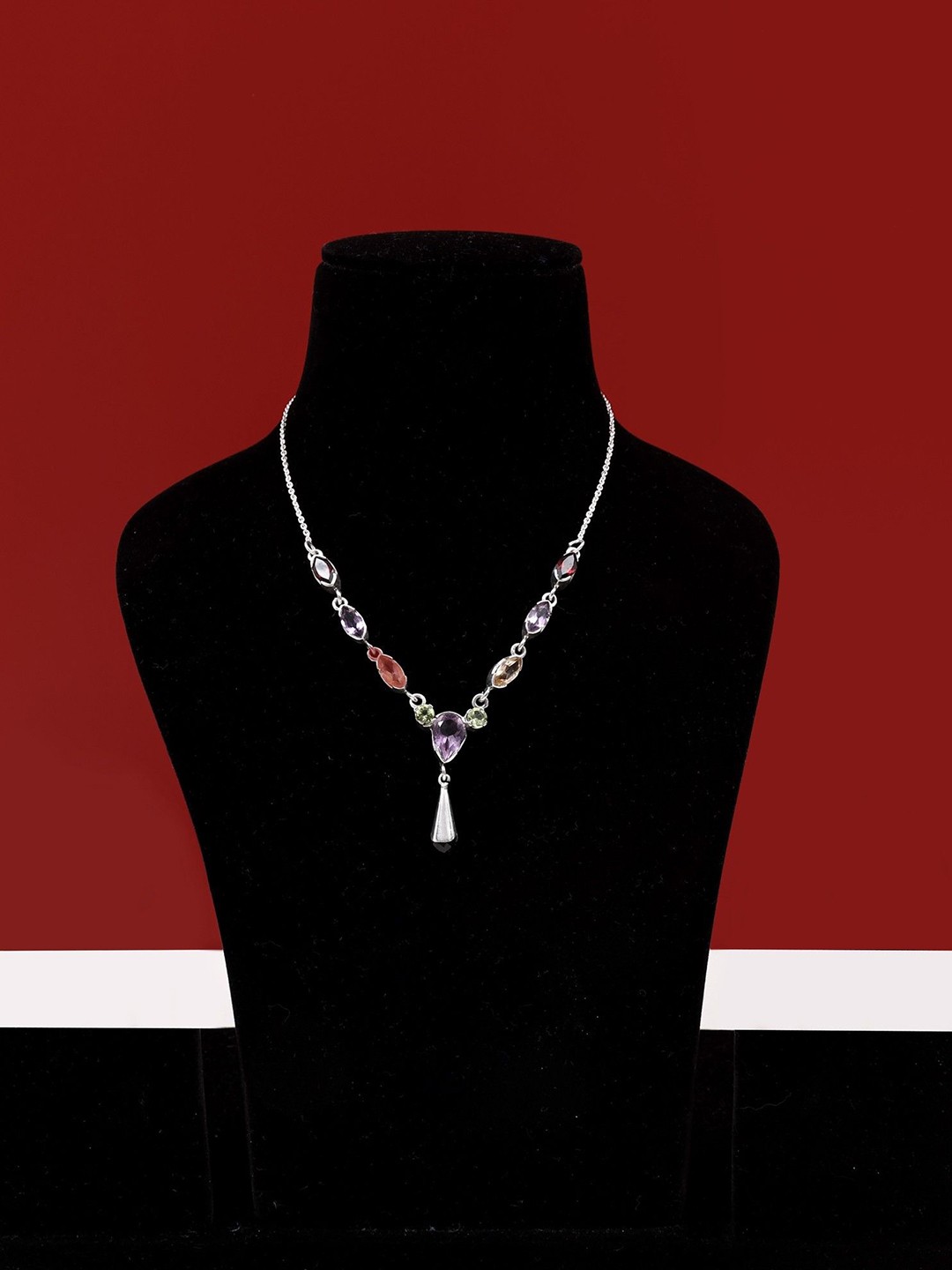 

Exotic India Faceted Multiple Gemstones Stylish Sterling Silver Necklace
