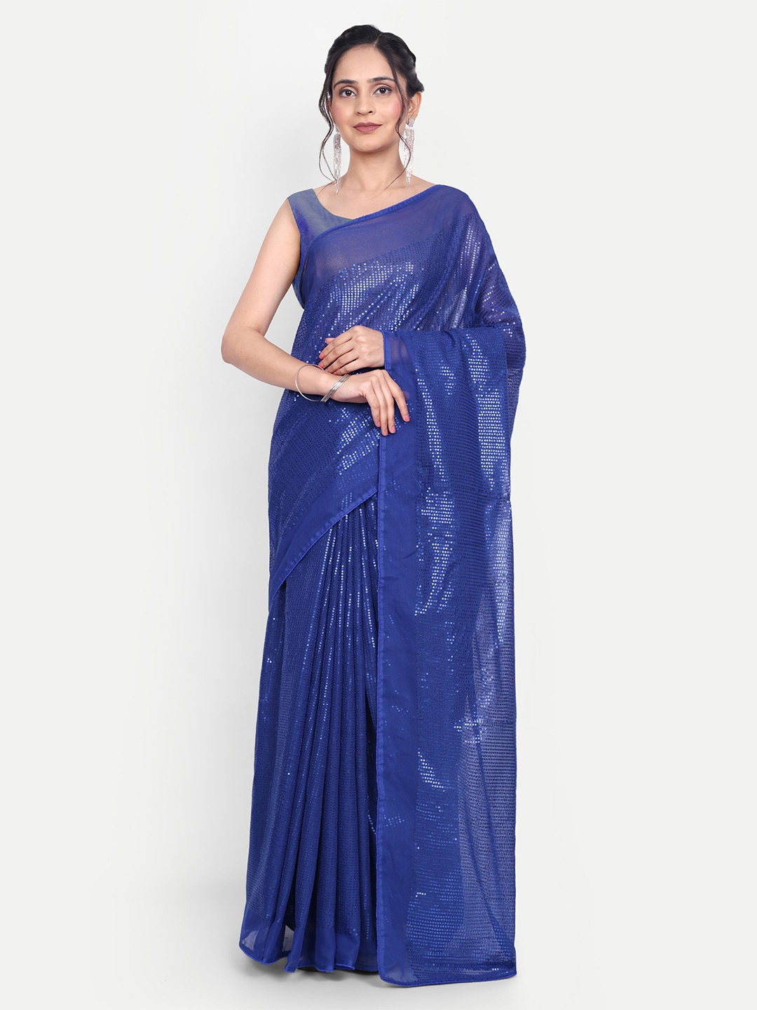 

LTS Label Tripti Saxena Embellished Sequinned Pure Georgette Designer Saree, Blue
