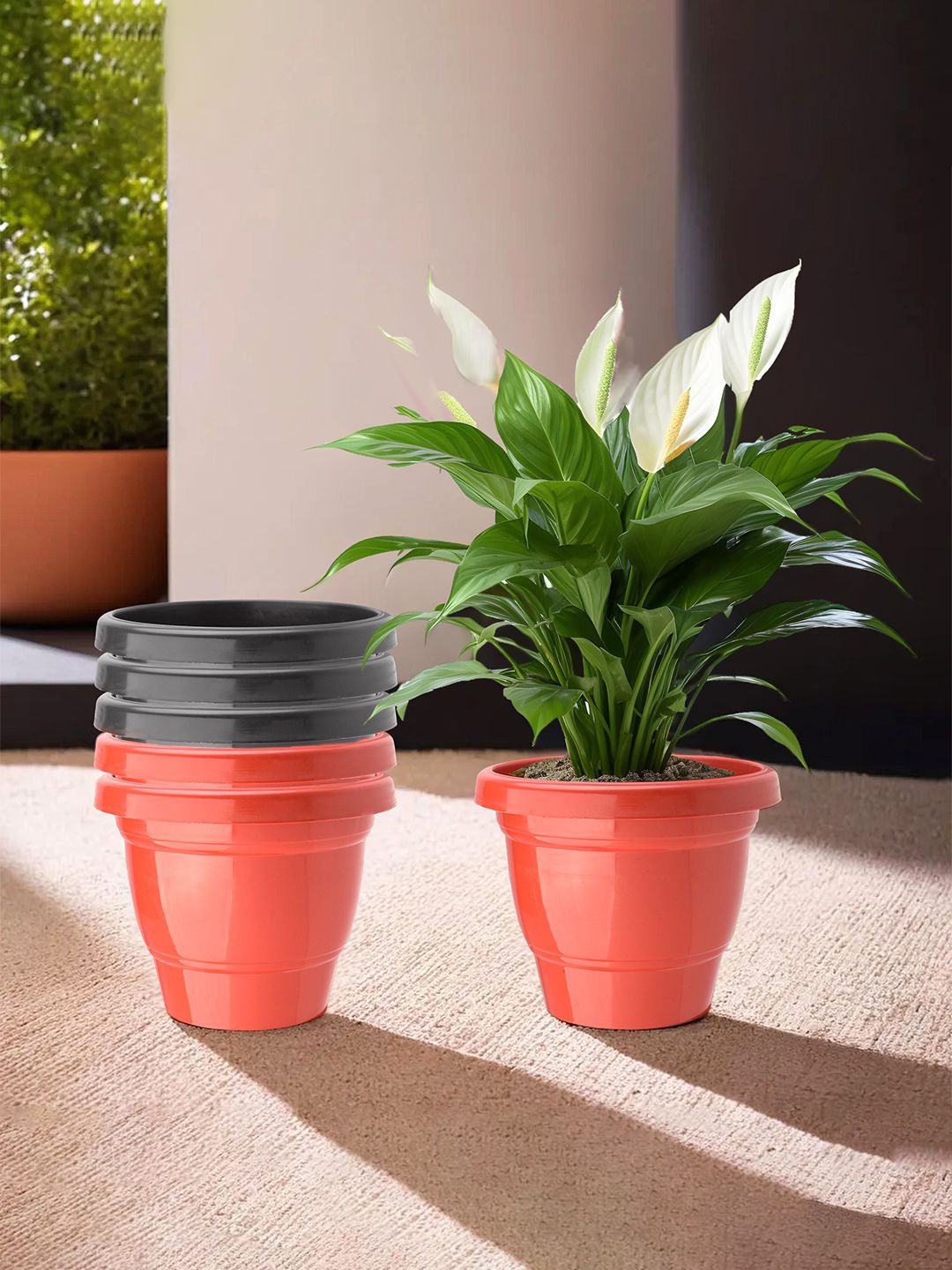 

Kuber Industries Red & Black 6 Pieces Lightweight Planters