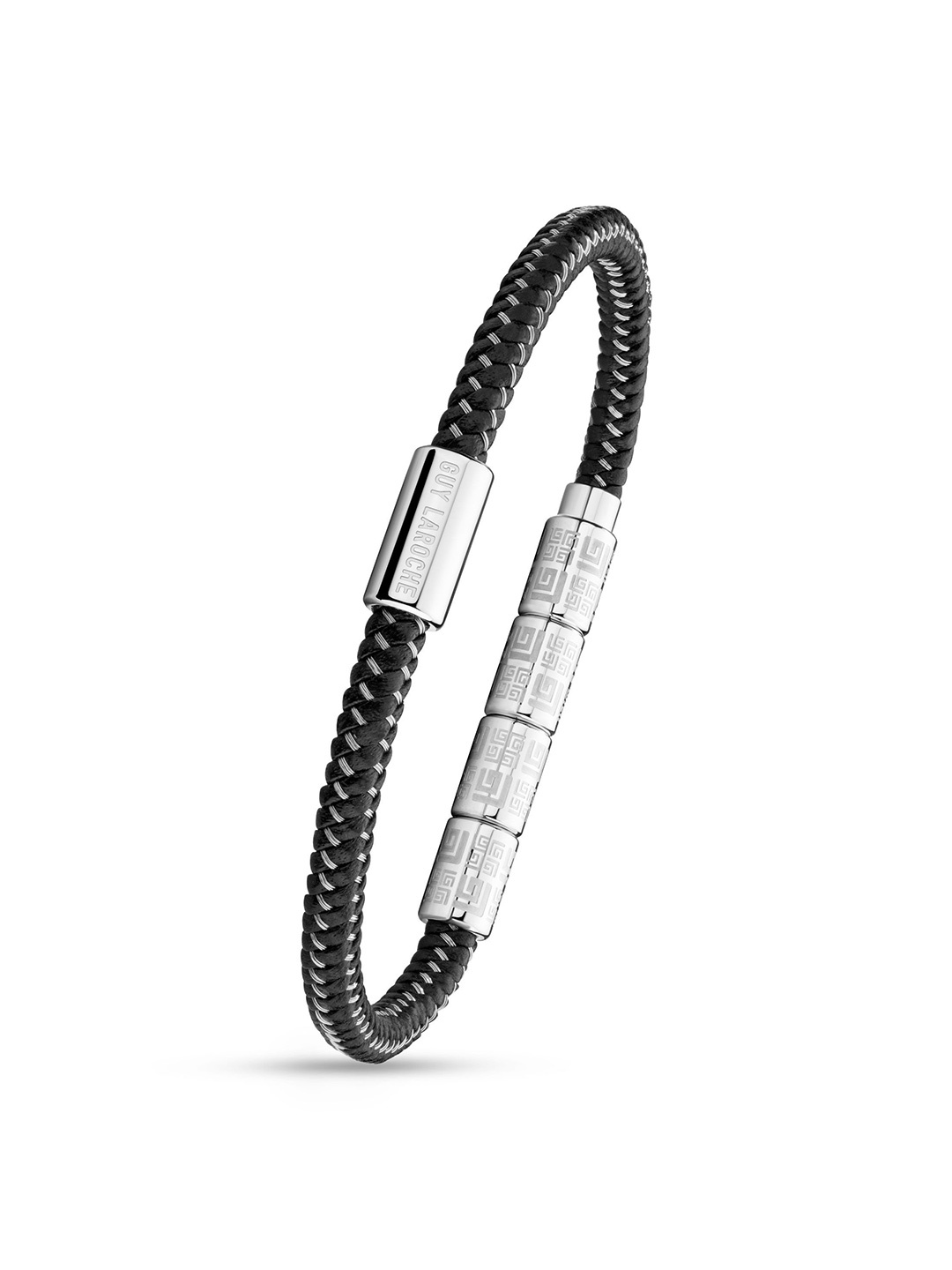 

Guy Laroche Pierre Men Leather Stainless Steel Wraparound Bracelet, Black