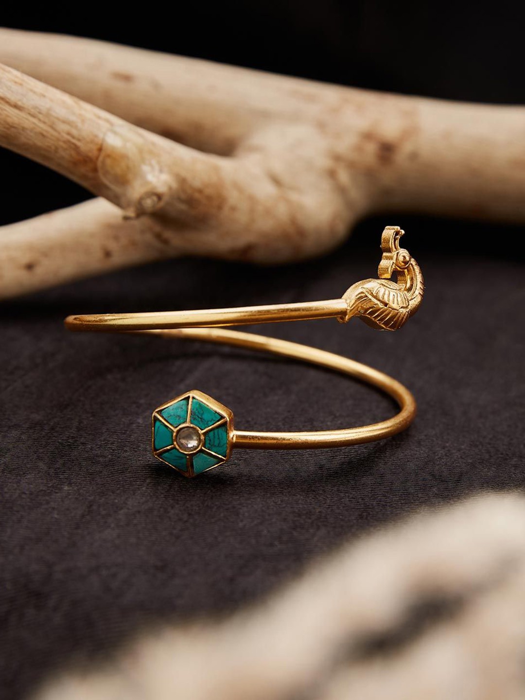 

Fabindia Peacock Design Adjustable Cuff Bracelet, Gold