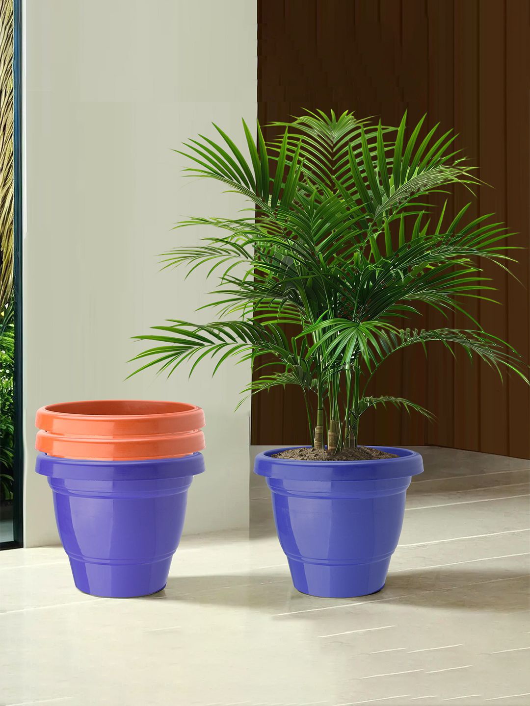 

Kuber Industries Blue & Orange-Coloured 4 Pieces Planter With Pot