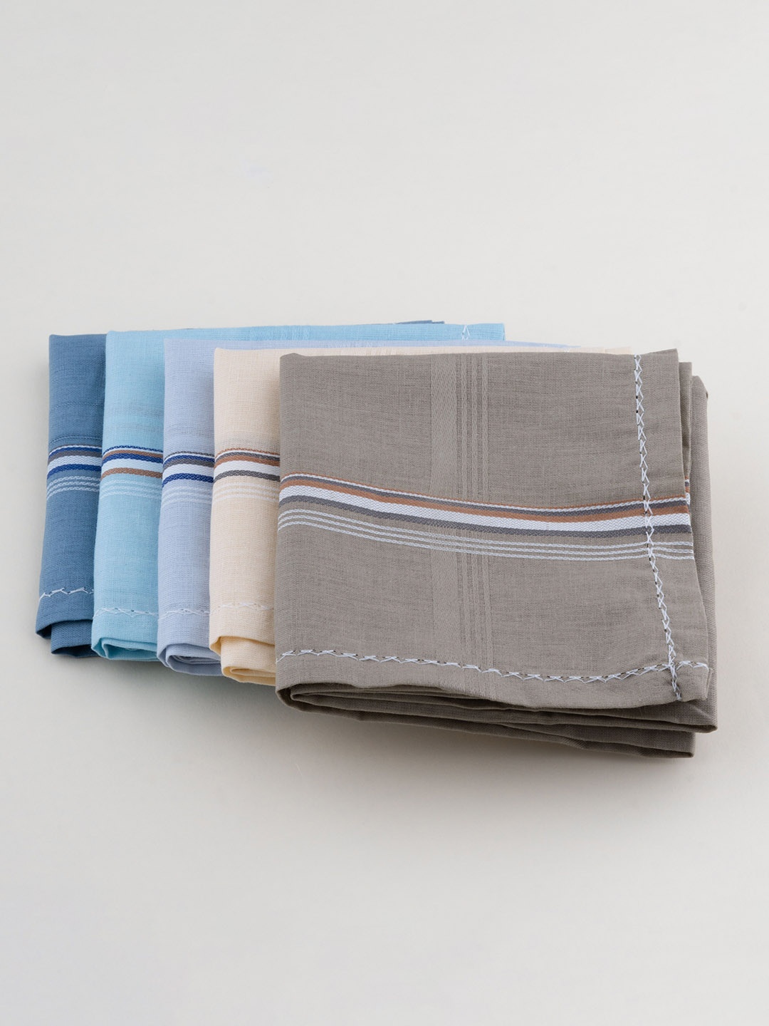 

CROSSLINE Pack Of 5 Pure Cotton Handkerchief, Blue