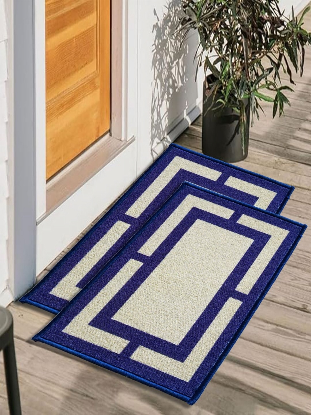 

Matz and More Navy Blue & Grey 2 Pieces Geometric Printed Anti Slip Doormats