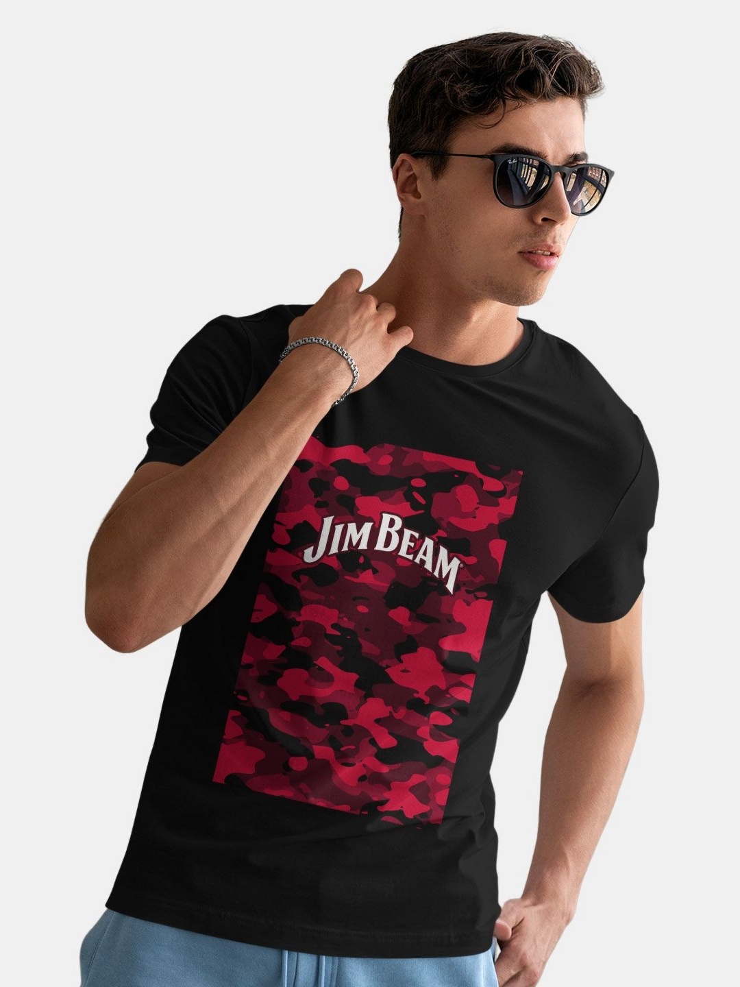 

macmerise Men Typography Printed V-Neck Pockets T-shirt, Black