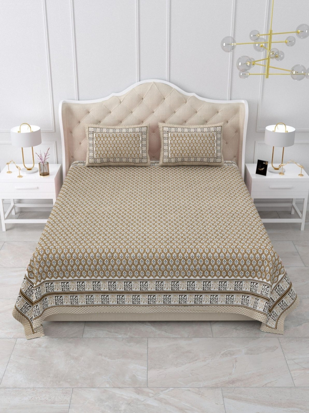 

DOLLIFI Yellow & White Floral Printed 180 TC Cotton Queen Bedsheet With 2 Pillow Covers