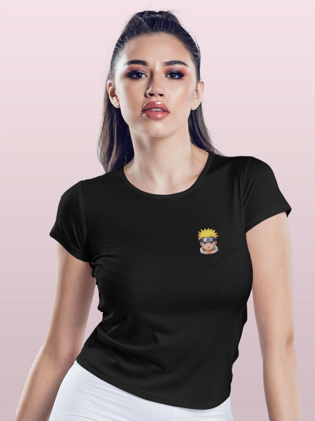 

macmerise Women Printed V-Neck Raw Edge T-shirt, Black