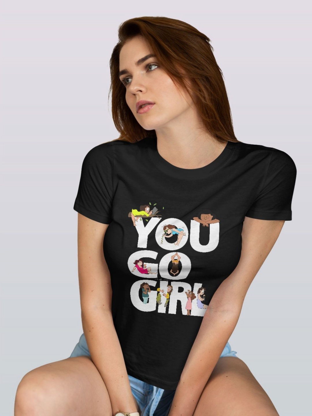 

macmerise Women Printed Applique T-shirt, Black